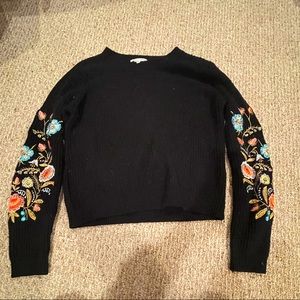 WOVEN HEARTS BLACK EMBROIDERED SWEATER